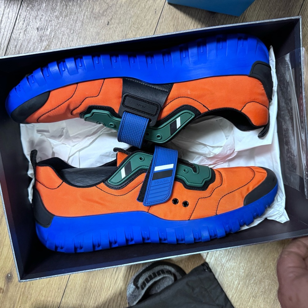 Prada Gregory color block men’s Sneakers in Orange and Blue